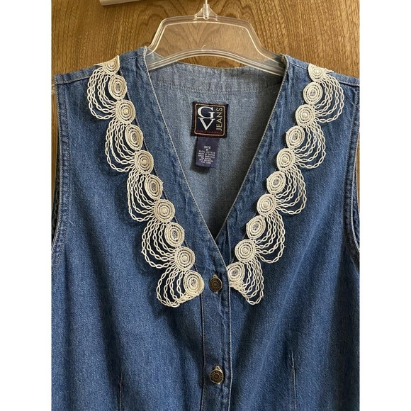 GV Gloria Vanderbilt Vintage Denim Lace Accent Sleeveless Button Maxi Dress Sz M - Picture 3 of 9